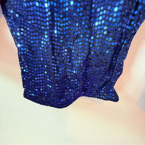 Black Bead Fabulous Blue Sequin Biker Short Jumpsuit | Glitter Party Festival - Picture 5 of 9